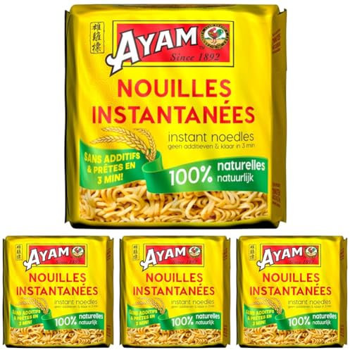 AYAM Nouilles Instantanées | 100% Naturelles | Sans assaisonnement ni Arôme | Farine de qualité | Prêtes en 3min | Sans additifs | Sans Glutamate | Sans conservateurs - 4x70g blocs-280g (Lot de 4)