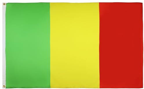 Drapeau du Mali – 150 x 90 cm – Bannière malienne en polyester 100D avec deux œillets métalliques – Résistante à la décoloration – Couleurs vives – 0,9 x 1,5 m