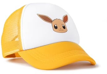 Pokémon Eevee Gelbe und weiße verstellbare Kappe mit gebogenem Schirm | Mädchen-Freizeitkleidung-Sonnenschutzhut | Netzrücken mit Druckknopfverschluss