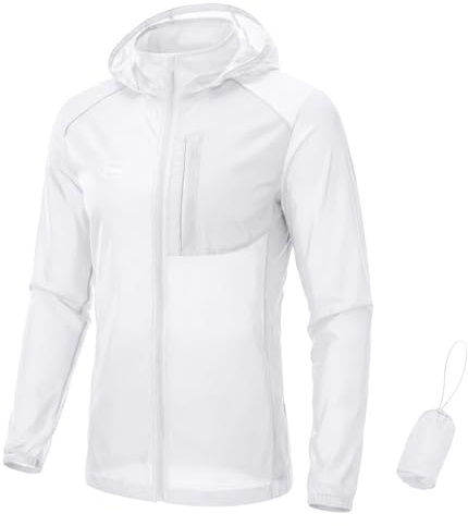 CGLRybO Herren-Fahrrad-Laufjacke, dünn, leicht, verstaubar, mit Aufbewahrungstasche, Windbreaker mit UPF 50+ Sonnenschutz, Outdoor-Mantel zum Wandern, Radfahren, Reisen, 80 g