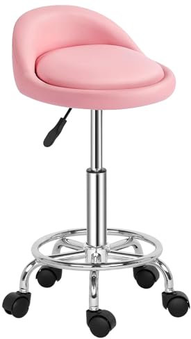 LEADZM Rollhocker Arbeitshocker Bürohocker mit Rückenlehne höhenverstellbar drehbar mit Lehne Arbeitshocker (1, rosa Farbe)