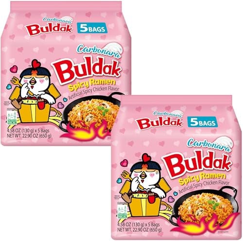 Buldak Noodles Carbonara Hot Chicken Flavor Ramen 10 Pack - Ramen Instant Noodles Excellent for Snack and Soups