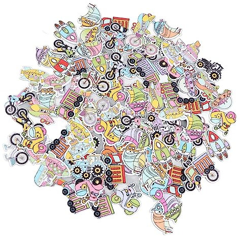 Estink 100pcs DIY Cartoonfahrzeugstil Holzknöpfe Zum Nähen und Stricken, Multi -Purpose -Bastelholzknöpfe (10 Fahrzeugstile 100 Stück)