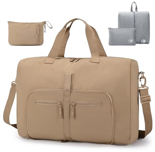 SPAHER Faltbare Reisetasche Handgepäck Tasche 55x35x20 Reisetasche Flugzeug Groß 40L Weekender Damen Herren Travel Duffle Bag Sporttasche Carry On Luggage Bag, Khaki
