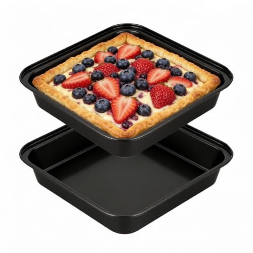 Axincardarm Square Cake Tin 9 Inch Carbon Steel Baking Tray Black Set of 2