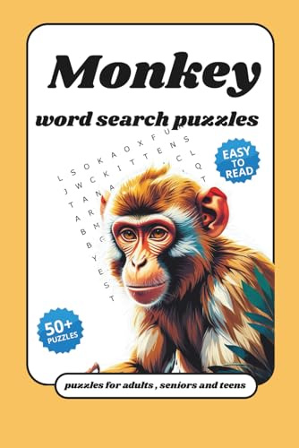 monkey wordsearch Puzzle Book:: for adults , seniors and teens with Easy to Read Print about monkeys, and More