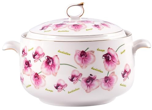 Zuppiera in ceramica bianca con coperchio, ciotole da portata e zuppiere, pentola da cucina(B,3000ml)