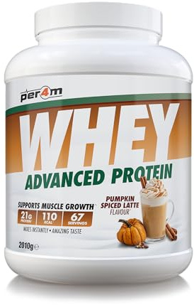 Per4m Whey Protein Powder | High Protein Shake for Muscle Growth & Recovery | Low Sugar Gym Supplement | Sports Nutrition Drink + Amino Acids (2010g, Pumpkin Spiced Latte)