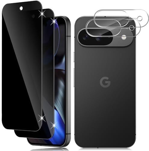 Vanrain Verre Trempé Anti Espion pour Google Pixel 9, 2+2 Pièces Anti Spy Verre Trempé et Caméra Protection, Protection écran Film 9H Dureté Anti Rayures Sans Bulles