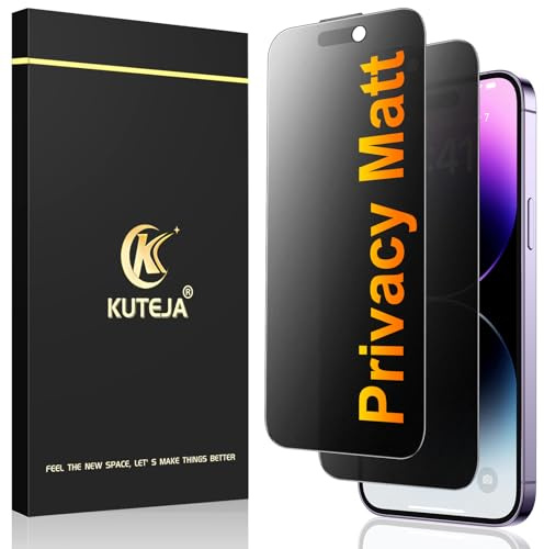 Kuteja Matt Panzerglas Sichtschutz für iPhone 14 Pro [2 Stück], 9H Härte Anti Spähen Full Screen Matte Schutzfolie, Anti-Fingerabdruck, Blendschutz Privacy Folie
