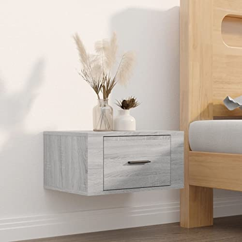GeenYuu Nachttisch Wandmontage Grau Sonoma, schwebend, 50x36x25 cm, Holzwerkstoff, moderner Bettseitenschrank für Schlafzimmer