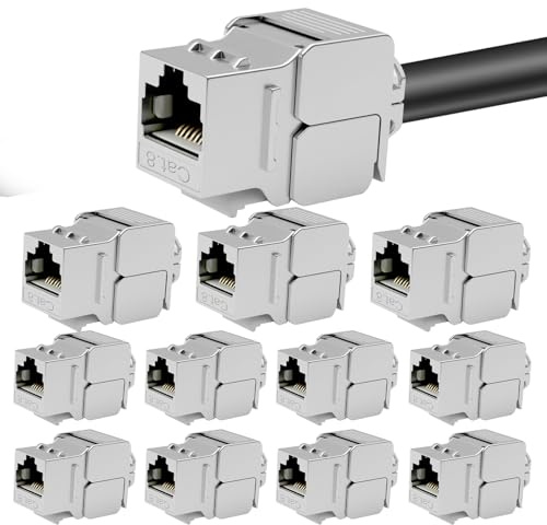 12 módulos Keystone CAT 8 hembra RJ45, 40 Gbps hasta 2000 MHz, montaje sin herramientas para cable de instalación CAT8/CAT7A/CAT7, totalmente blindado STP con carcasa de metal, compatible con panel de