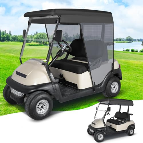 CHENGWEI Universal 2 Passenger Golf Cart Sun Shade Cover, 58 Roof Compatible with EZGO TXT/RXV Club Car Precedent DS, 3 Sides Roll Up Breathable Mesh Sunshade Screen for Sun Block and Cooling