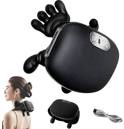 4D NackenmassagegeräT, MassagegeräT 4D, NackenmassagegeräT Mit WäRme, Massage Hand, Neck and Cervical Massage, 3 Massagegrade & 2 Temperaturstufen, Geschenke FüR Freunde & Familie (Schwarz)