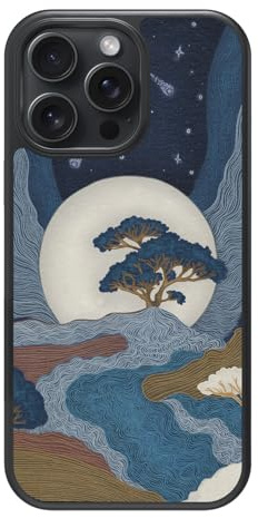 Case Collection Japanese Moon Art for iPhone 15 Pro Case, Aura Farming | 10ft CoreShock Drop Protection, MagSafe Compatible with 1600g Magnet Hold, Glossy Finish Print, Microfibre Lining, Gift Box
