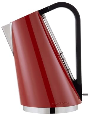 BUGATTI, Vera Easy New Elektrischer Wasserkocher mit herausnehmbarem Kalkfilter, Fassungsvermögen 1,70 Liter, 2180 Watt, Edelstahlgehäuse (rot)