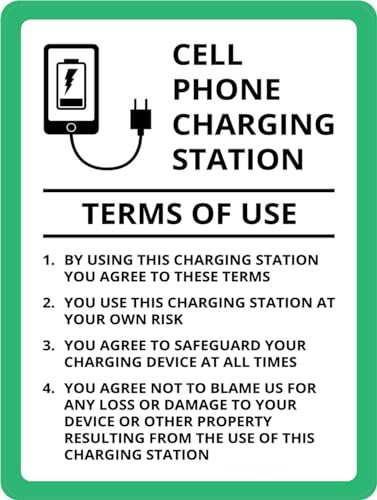 Cell Phone Charging Station Terms Of Use Portrait - Wall Sign Electrical Safety Metal Danger Warning Yard Indoor Or Outdoor 8x12