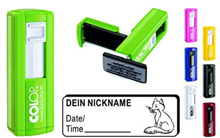Geocachingstempel Pocketstempel « niedlicher FUCHS » Abdruckgröße ca. 37 x 14 mm - mit persönlichem Cachernamen/Nicknamen Geocaching Stempel