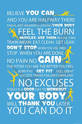 1art1 Motivation Poster Fitness, You Can Do It, Blau Plakat | Bild 91x61 cm