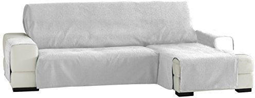 Eysa Praktische Sofahüllen, Chaise Longue 240 cm, Rechte Vorderansicht, Stoff, Weiß, Drei Quadrate