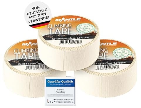 Mantle Fingertape 2,5cm x 10m Rollen in verschiedenen Packungsgrößen Klettern Bouldern Kampfsport Volleyball Handball Basketball Kraftsport Sporttape (3X 2.5 weiß)