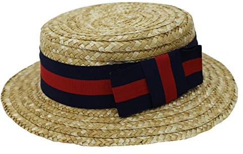 ILOVEFANCYDRESS Chapeau de canotier en Paille avec Un Ruban Bleue et Rouge pour Adulte. Ideal pour Avoir l'élégance en été. ( X48 )