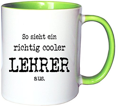 Mister Merchandise Kaffeetasse Becher So sieht ein richtig Cooler Lehrer aus, Farbe: Weiß-Grün