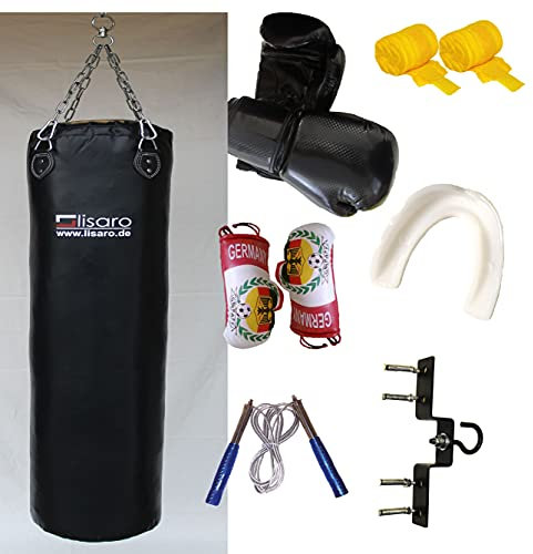 Lisaro Box-Set für Erwachsene, Boxhandschuhe, Boxbandagen,Boxsack Ca.35kg/120cm gefüllt Kunstleder mit Stahlkette