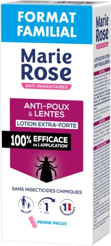 MARIE ROSE - Lotion Extra Forte Anti Poux et Anti Lentes - Peigne Inclus - Sans Insecticides Chimiques - Format Familial - A partir de 3 ans - 200 mL - Fabriqué en France