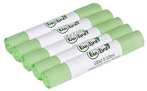 Mini 3L Compostable Caddy Bags - 125 liners - Kitchen Worktop Compost Food Waste Bin Liners for EN13432