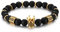 Cupimatch Weymouthskiefer Stein Armband Damen Herren Krone mit Zirkonia Matt Gummizug Unisex Perlen Armreif, Schwarz