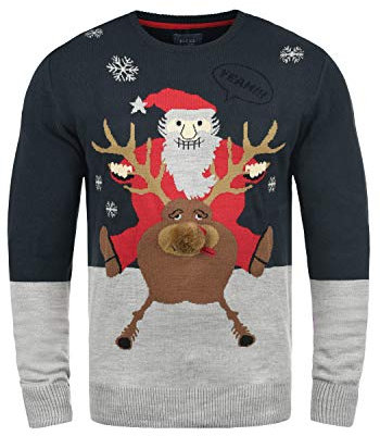 Blend BHRudolph Herren Weihnachtspullover Winter Pullover Strickpullover Weihnachtspulli mit Rundhals-Ausschnitt Regular fit, Größe:S, Farbe:Dark Navy/Santa (74676)
