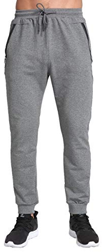 Tansozer Mens Joggers Slim Fit Cotton Tracksuit Bottoms Gym Sports Trousers with Zip Pockets Sweatpants (Dark Grey, Small)