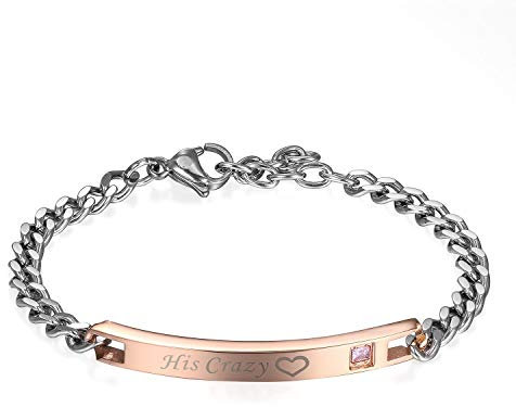 JewelryWe Schmuck Damen Armband, Lieben Freundschaftsarmband Geschenk, His Crizy Herz, Edelstahl Zirkonia, Rosegold Silber, kostenlos Gravur