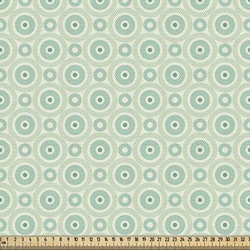 ABAKUHAUS Minze Gewebe als Meterware, Retro Kreise Geometrisch, Schön Gewebten Stoff für Polster und Wohnaccessoires, 1M (148x100cm), Mandelgrün Seafoam