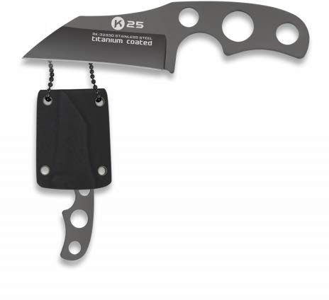 Cuchillo K25 Titanio con Funda Kydex Hoja 7 para Caza, Pesca, Camping, Outdoor, Supervivencia y Bushcraft K25 32330 + Portabotellas de regalo
