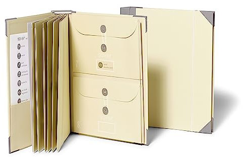 Savor | The Folio Document Organizer | Slate Gray - Expanding File Folder Hardcover Book of 10 Resealable Envelopes w/ 26 Labels for Financial Planning Homework Household Organizer Keepsakes