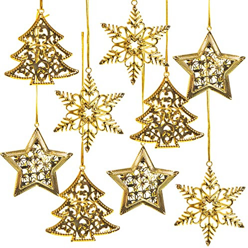 Logbuch-Verlag 9 Weihnachtsanhänger Gold Baum Stern Schneeflocke Weihnachtsdeko Geschenkanhänger Baumschmuck Weihnachten Give-Away 6-8 cm