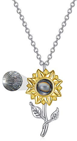 LONAGO Sonnenblumen Halskette 925 Sterling Silber Ich Liebe Dich 100 Sprachen Projektion Anhänger Halskette Schmuck für Frauen
