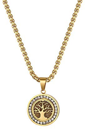 Flongo Halskette mit Lebensbaum Anhänger Damen Kette aus Edelstahl Baum des Lebens Kette Geschenk für Frauen und Mädchen