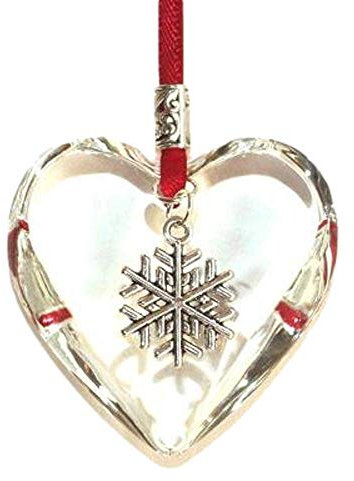 Glass Hanging Heart Christmas Tree Decoration With Snowflake Charm
