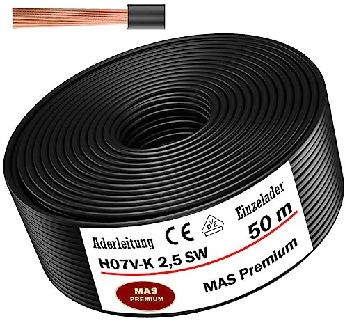MAS-Premium Aderleitung H07 V-K 1x2,5 mm² Schwarz Einzelader flexibel Von 5 bis 100m (50m)