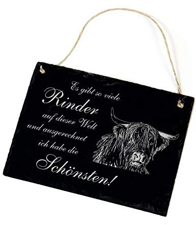 Schiefertafel Spruch - Ich habe die schönsten Rinder | Galloway Rind - Schild 22x16cm