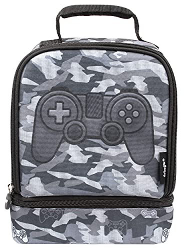 Fringoo - Doppeldecker-Lunch-Box - Gamer Camoflauge Design - Lunch-Box für Kinder - Lunch-Box mit Fach - Gamer Lunch-Box, große Schule Lunch-Box - voll isoliert