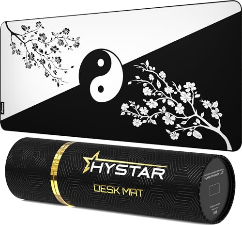 Hystar® Erweitertes Gaming-Mauspad, XXL, 91,4 x 40,6 cm, 5 mm dick, wasserdichte Oberfläche, glattes Polyestergewebe und Unterseite aus Naturkautschuk, Yin-Yang