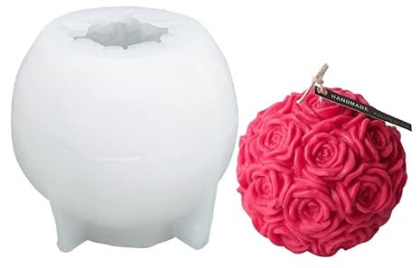 Kerzenform Silikon Kugel mit Rosen Verzierungen, Kerzen Silikonform, DIY Körper Statue Kerze Dekor Kunst Handwerk, Gussform Kerzengießen Seifen Form Wachs Gießform
