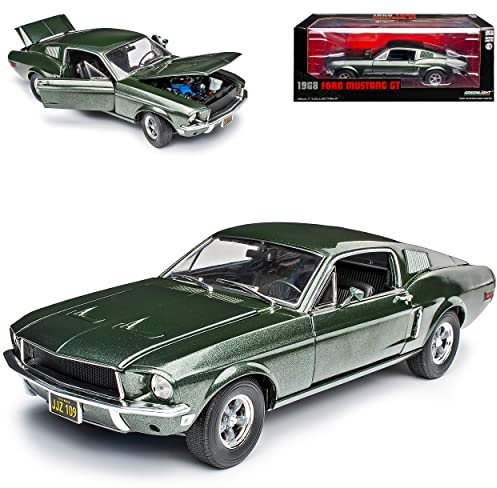 Ford Mustang Shelby GT500 1968 I 2. Generation Coupe Grün Design Bullitt Steve McQueen 1/18 Greenlight Modell Auto mit individiuellem Wunschkennzeichen