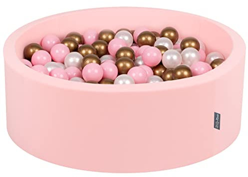 KiddyMoon Bällebad 90X30cm/200 Bälle ∅ 7Cm Bällepool Mit Bunten Bällen Für Babys Kinder Rund, Pink:Puderrosa/Perle/Gold