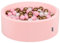 KiddyMoon Bällebad 90X30cm/200 Bälle ∅ 7Cm Bällepool Mit Bunten Bällen Für Babys Kinder Rund, Pink:Puderrosa/Perle/Gold