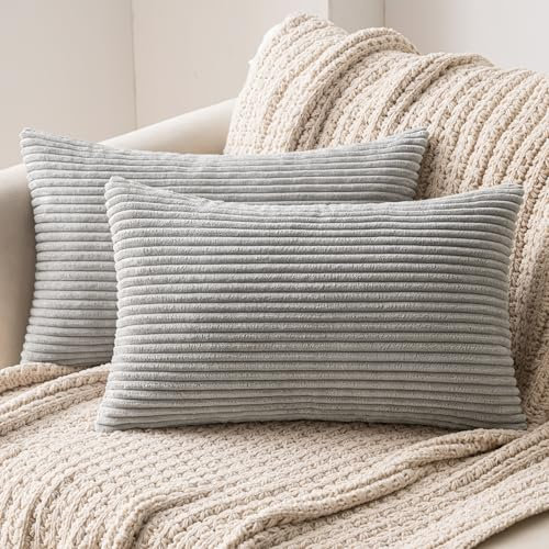 MIULEE Kissenbezüge Kordsamt Kissenbezug Zierkissenbezug Dekokissen Sofakissen Kord 2er Set Kissenhülle Dekorative Zierkissenbezüge Kissen für Sofa Couch Zuhause Wohnzimmer 40x60 cm Hellgrau